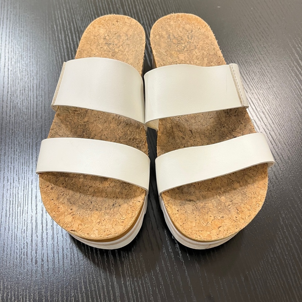 Reef Cream Platform Sandals with Cork Sole